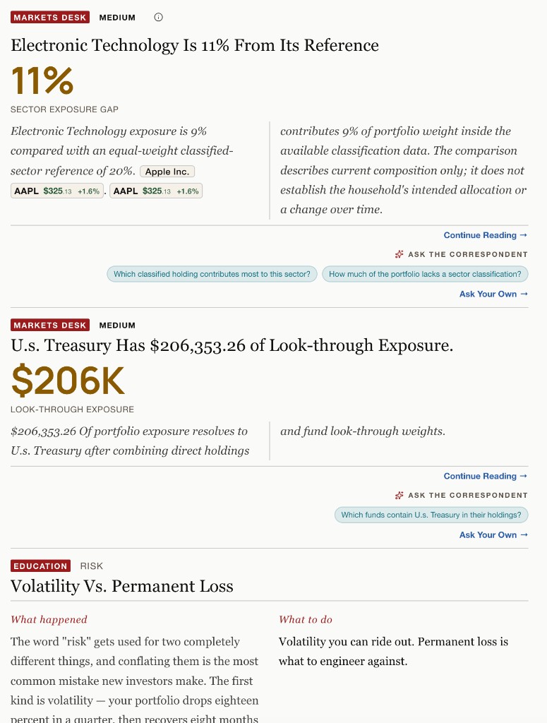 The ArthIQ Daily story generation product screenshot.